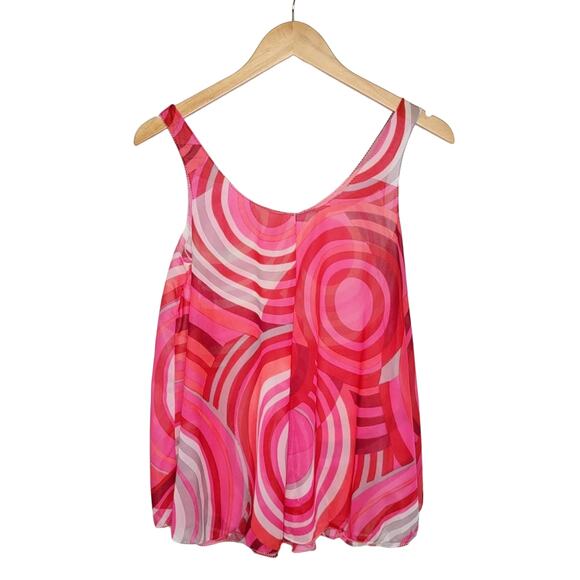 Vintage Sheer Psychedelic Swing Slip Tank Pink Red Circle - Picture 1 of 4